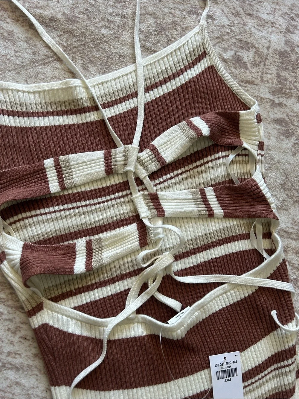NWT A&F Sleeveless Brown & Cream Striped Rib Knit Maxi Dress